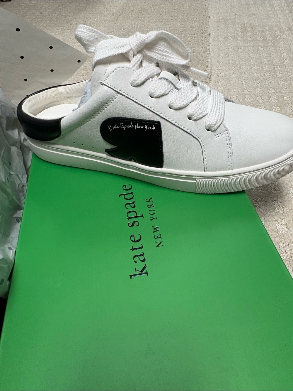 kate spade White and Black Slip-On Lace-Up Sneakers